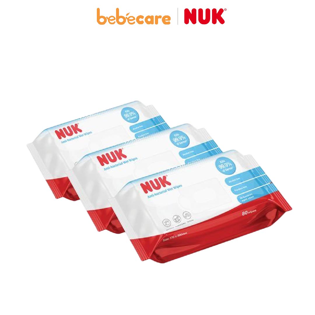 NUK (1080)-Khăn Ướt Diệt Khuẩn NUK Không Chứa Cồn (80 Tờ x 3 Gói)